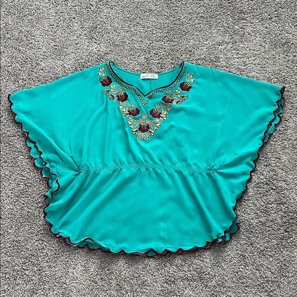 Hanako Shiratori Embroidered Turquoise Women's Top with Floral Design - Size M? - Picture 4 of 9